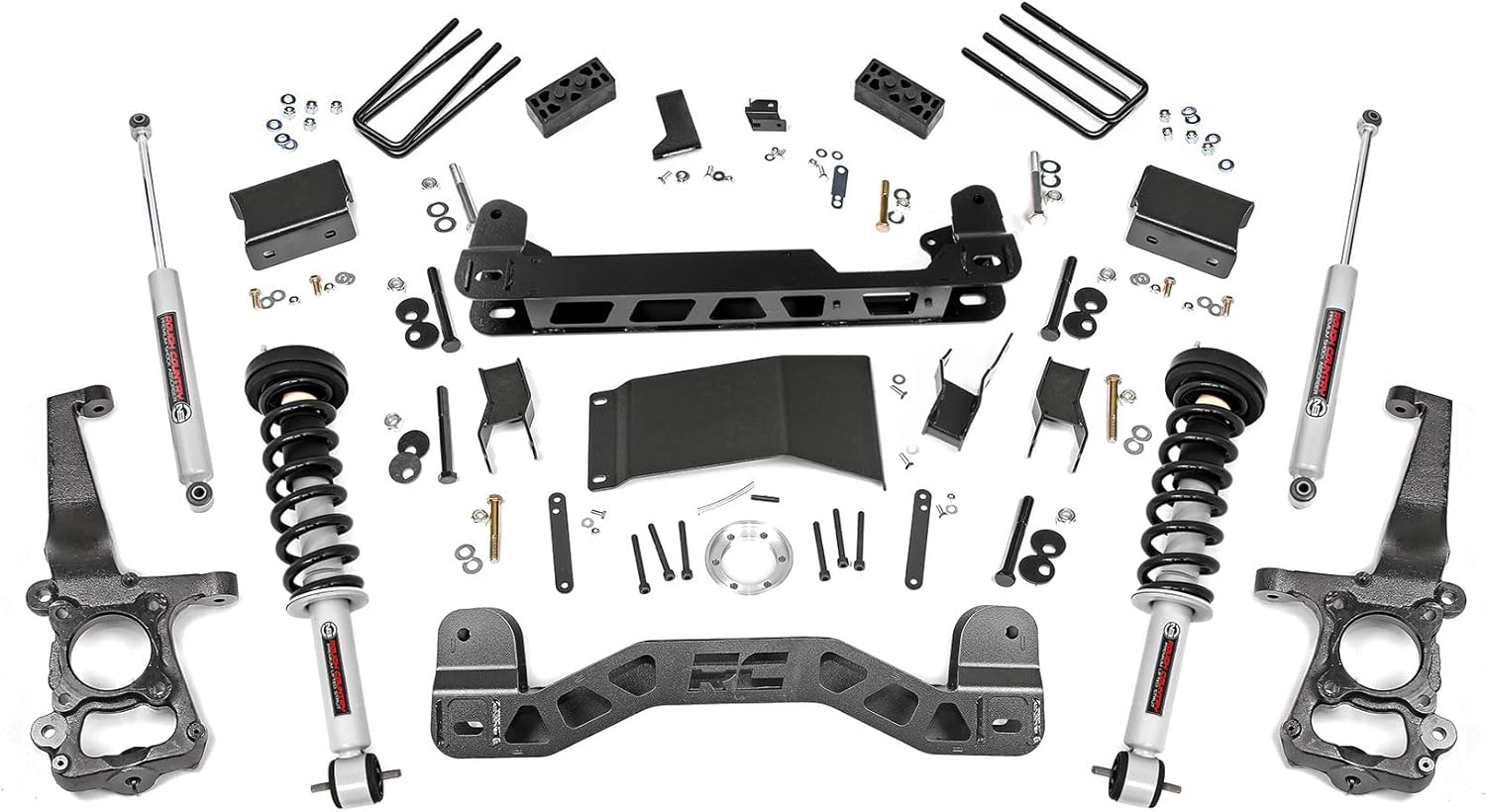 1x 501051 1x 555BOX1 1x 23165 1x 1553BOX6 1x 1555BOX4 1x 557BOX2 4 Inch Lift Kit   N3 Struts   Ford F-150 4WD (2015-2020)
